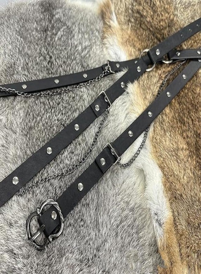 LDFWAY Medieval DIY Faux Leather Belt, Metal Chain Adjustable Renaissance Vintage Long Thin Belt for Dresses Cosplay Costume - Image 5